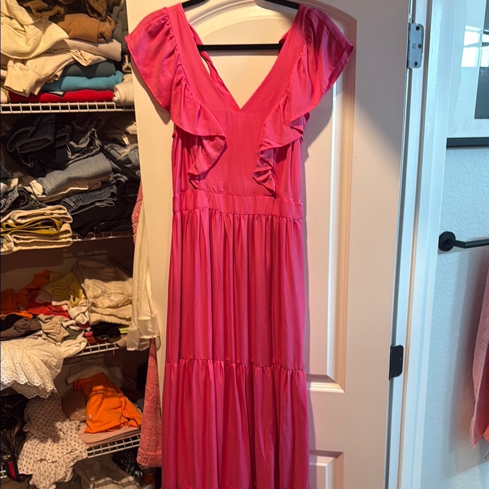 Scotch & Soda Red Maxi Dress with Flutter Sleeves and V-Neck